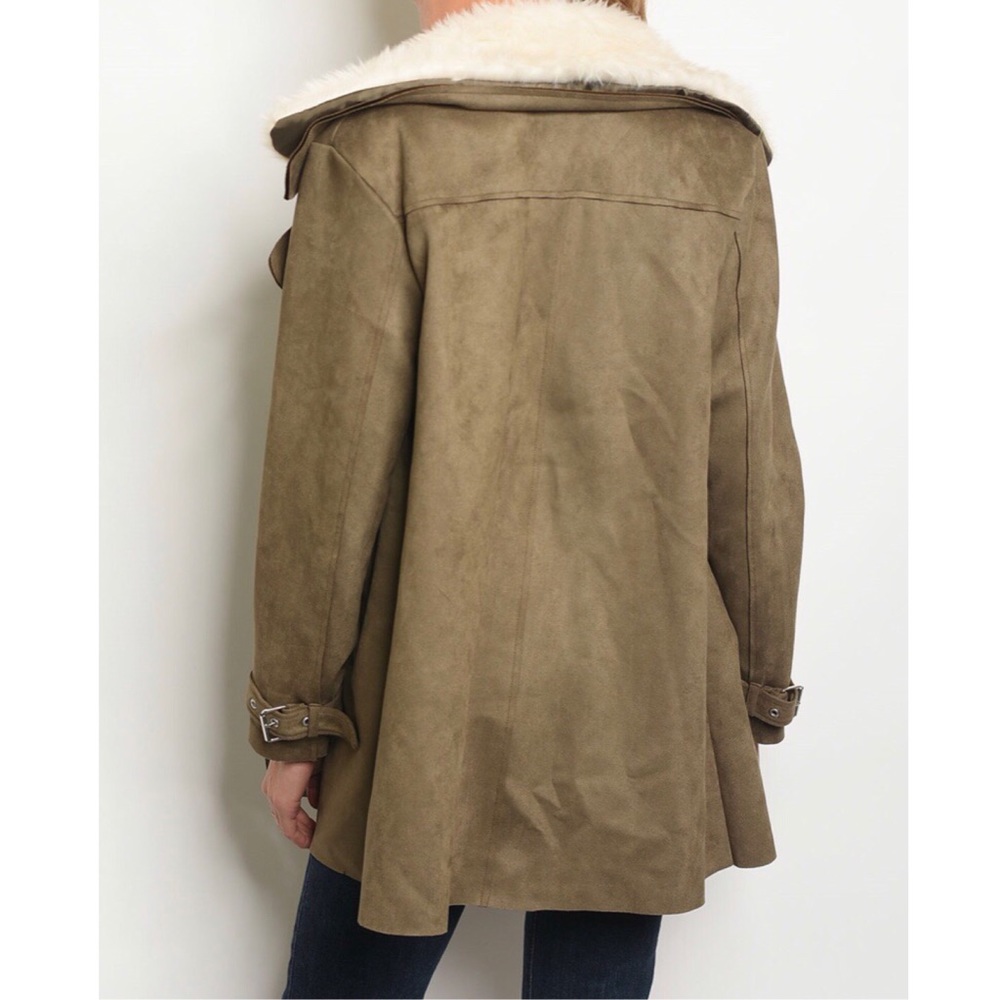 OLIVE SUEDE FUR COAT - Picture 2 of 7